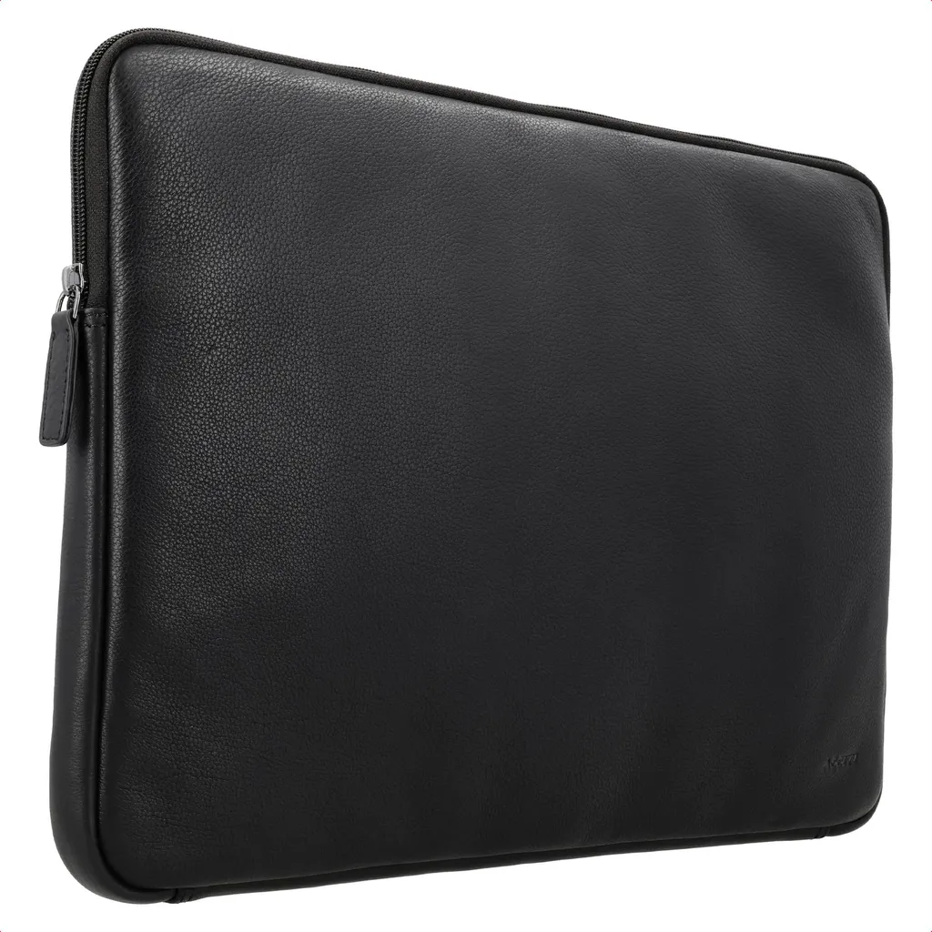 Housse MacBook 13-14 pouces pour déplacements pro en cuir noir zip