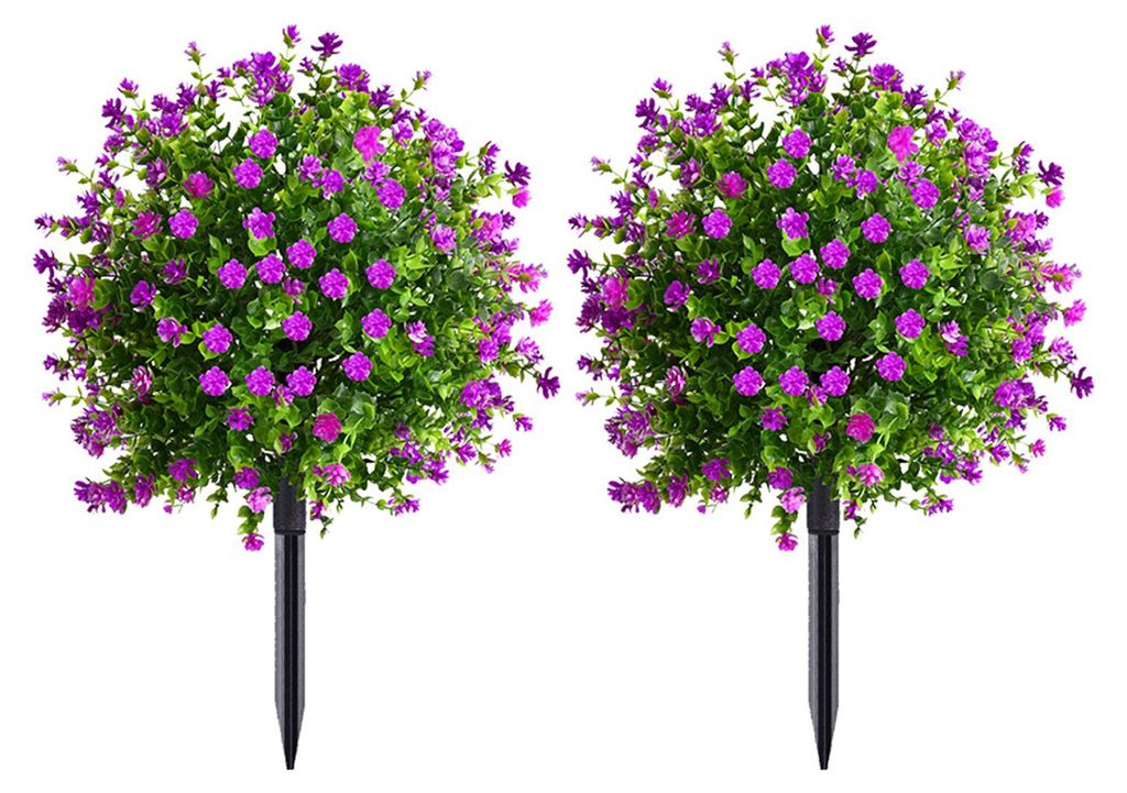 Künstliche Buchsbaumkugeln, UV-beständige Kunstpflanzen mit Blüten, künstliche Grünsträucher mit Erdspieß für die Dekoration von Innenräum...