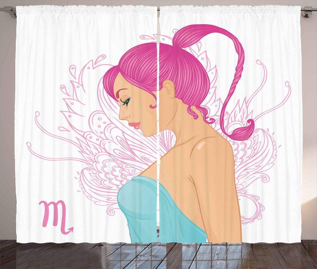 ABAKUHAUS Sternzeichen Skorpion Rustikaler Gardine, Frauen-Blau-Kleid, Schlafzimmer Kräuselband Vorhang mit Schlaufen und Haken, 280 x 175 cm, Ros...