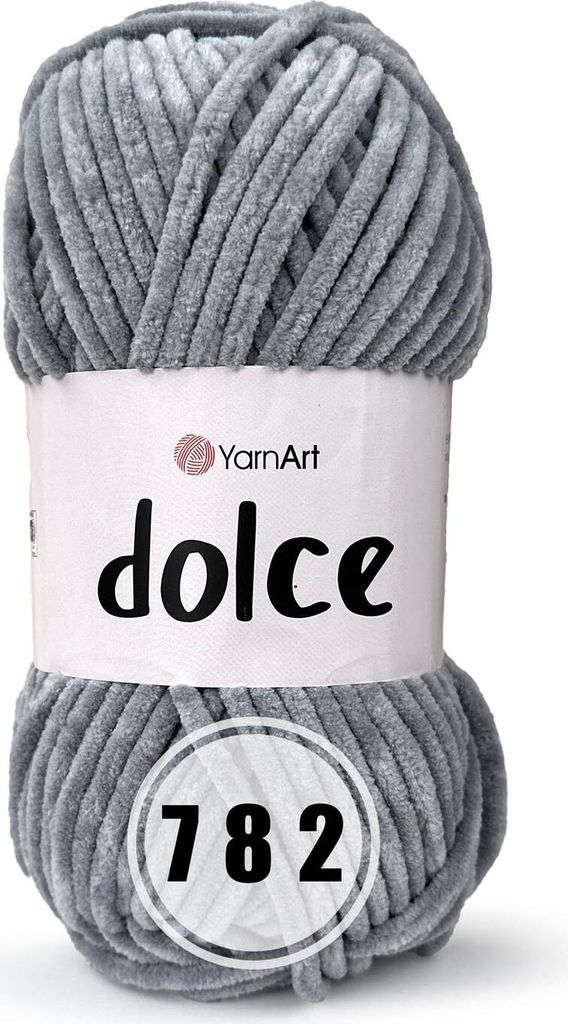A ball of grey yarn with a label.