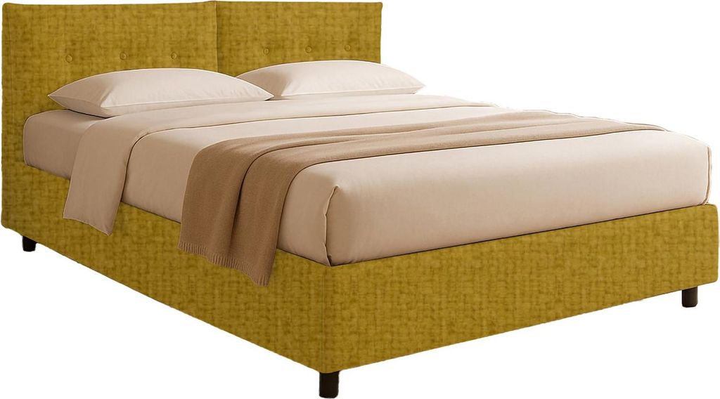 Doppelbett Dmora Levice Ockergelb, Abziehbar mit Stauraum