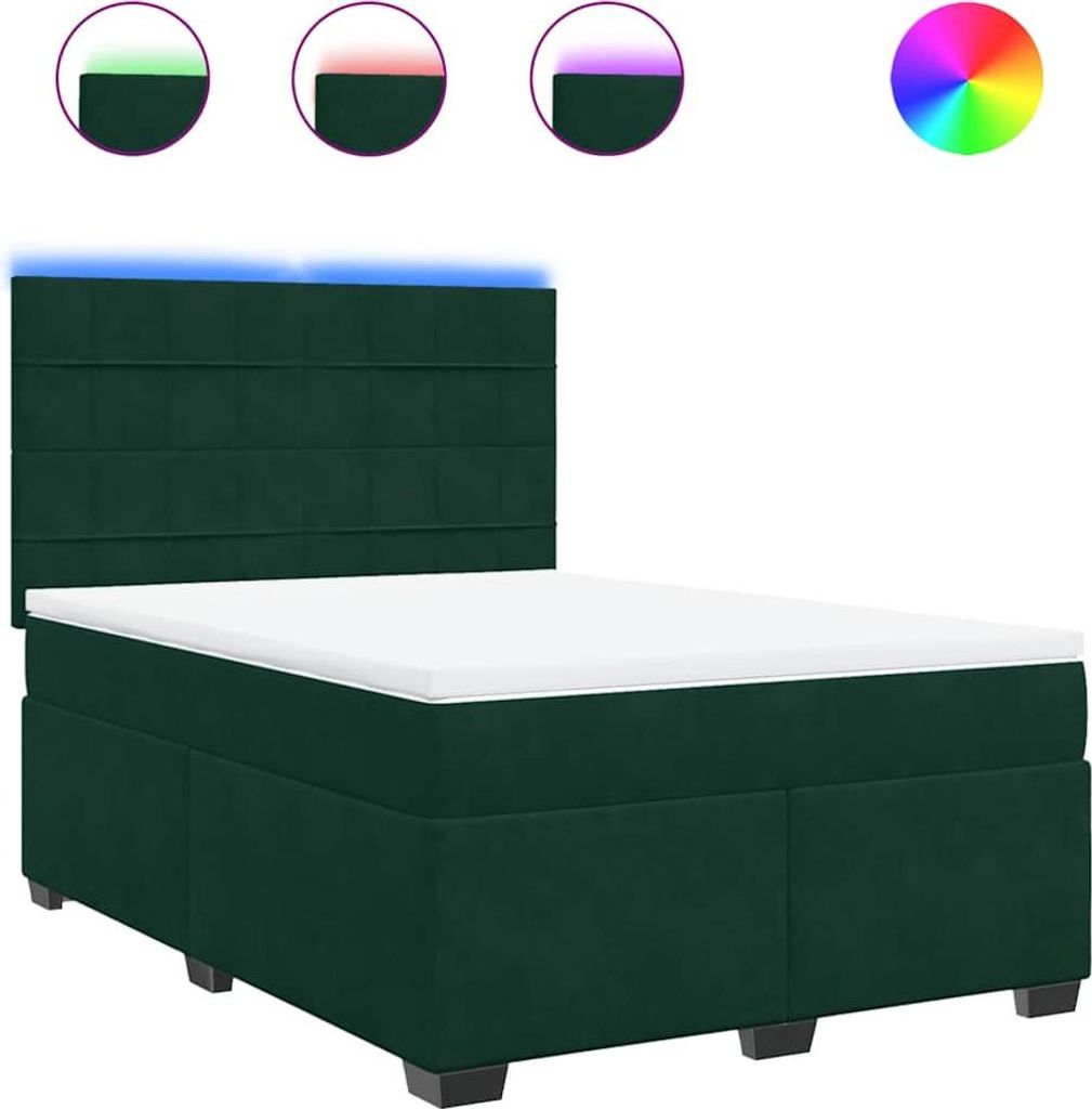 vidaXL Boxspringbett mit Matratze Dunkelgrün 140x190 cm Samt