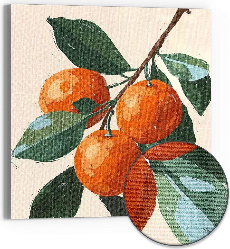 DEQORI Hybrid Leinwand Bild 30x30 cm 'Orangenfrische' Wandbild Glas flach modern