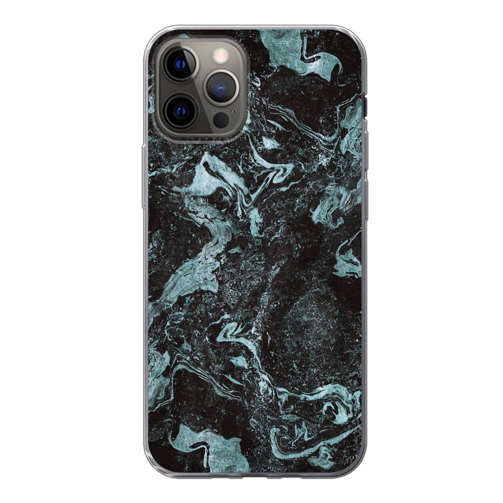 MuchoWow Handyhülle Schutzhülle Hülle für iPhone 13 Pro Naturstein - Blau - Stein Silikon Softcase Handy Hülle - Handy-Tasche