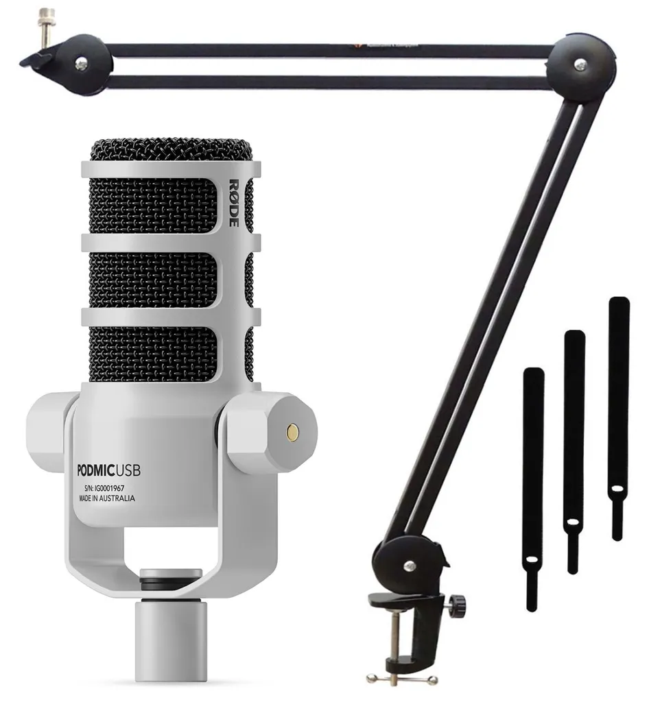 Rode PodMic USB Blanc : éliminez les bruits avec ce bras articulé noir