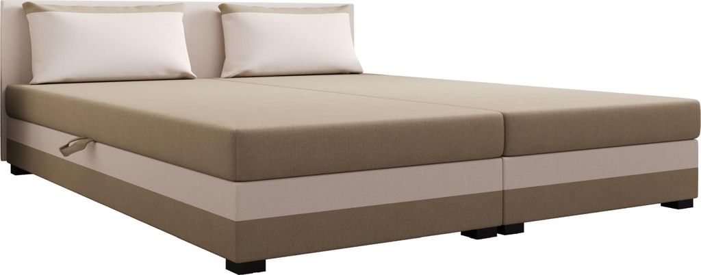 AURA SOFA Boxspringbett ILIA DOUBLE 160x195 Komplett-Set mit Bonell Matratze, Polsterbett mit Bettkästen - Hellbeige/Bronze, SAWANA 01/24