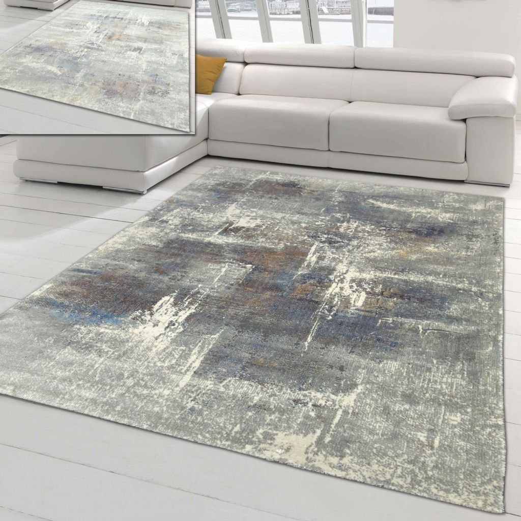 Wohnzimmerteppich – abstraktes Muster – mehrfarbig grau blau Größe - 120x170 cm
