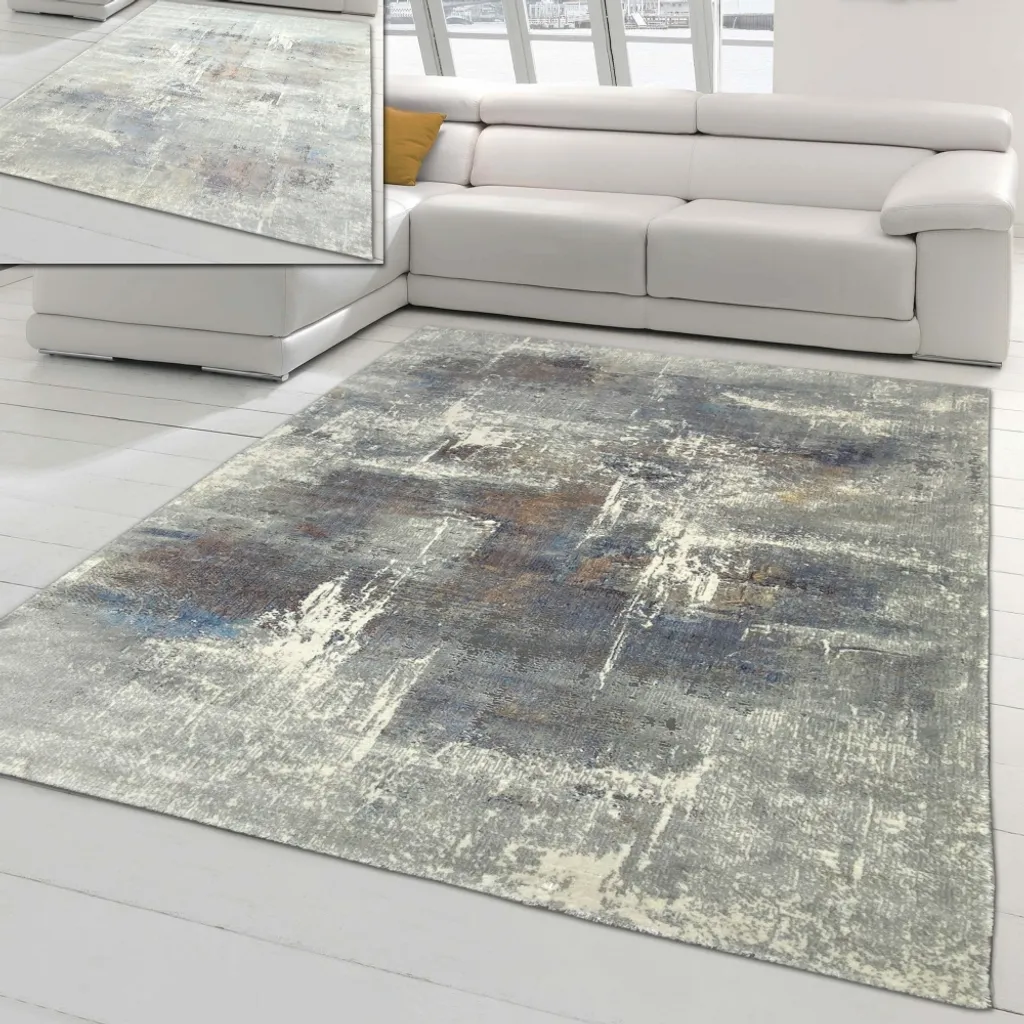 Tapis doux à motif abstrait gris et bleu - Résistant 120x170 cm