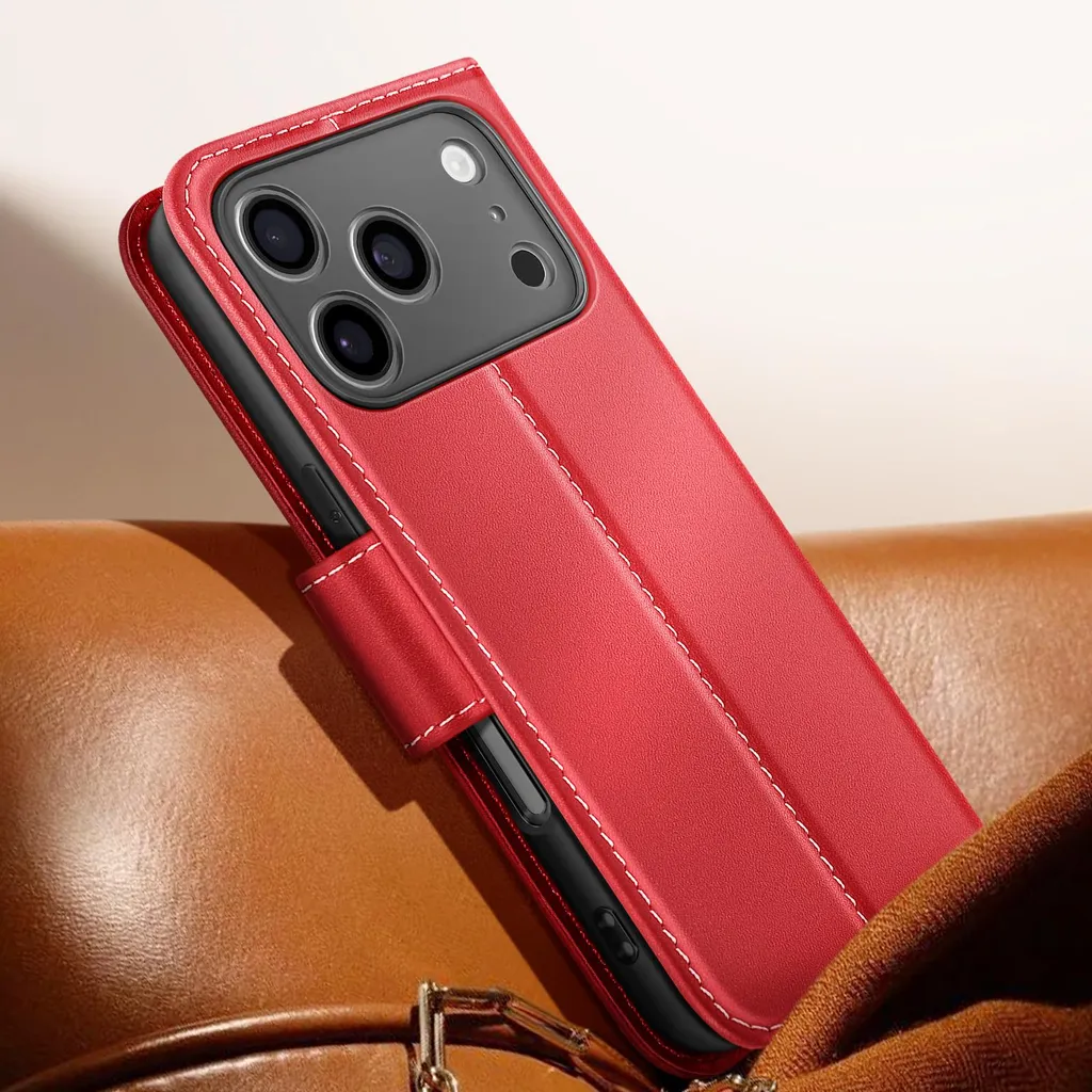 COMAKU Cover In Pelle A Portafoglio Per ZTE Axon 40 Pro, Rossa, Con 3 Slot Per Carte E Taschino Contanti, Funzione Stand, Ricarica Wireless Compatibile. - 3