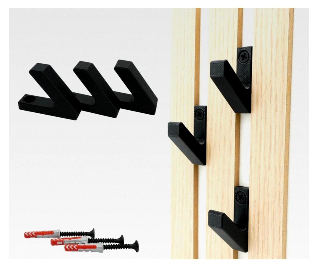 3er-Set Garderobenhaken für Akustikpaneele - 13mm inkl. Schrauben und Dübel
