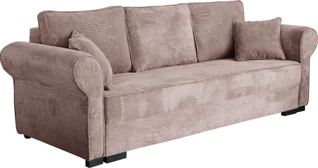 MIRJAN24 Schlafsofa Olimpia Cord, Couch mit Schlaffunktion und Bettkasten, Freistehendes 3 Sitzer Aufklappbar Sofa (Farbe: Poso 145)
