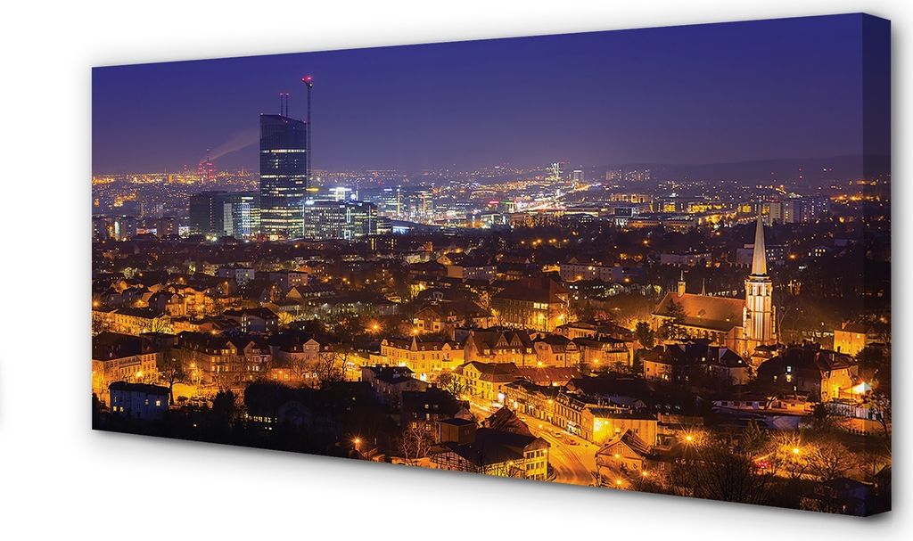 Leinwandbild 140x70 Wandkunst Danzig Stadt Nacht-Panorama