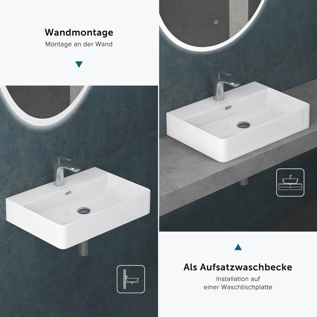 Mai & Mai Aufsatzwaschbecken Waschtisch Weiß glänzend aus Produktbild 6