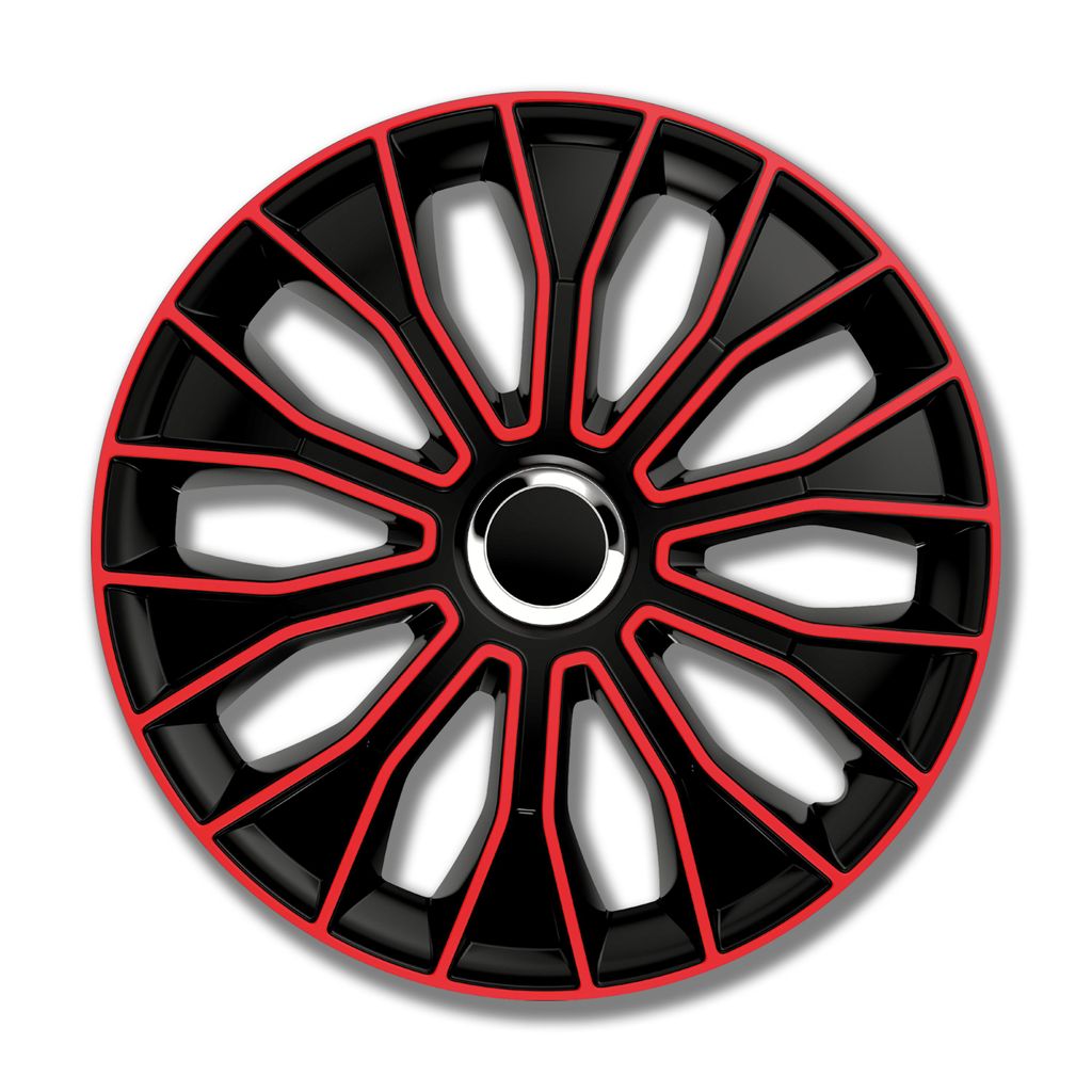 4 STK 14 Zoll Voltec Pro black/red schwarz PETEX Radkappen Produktbild 