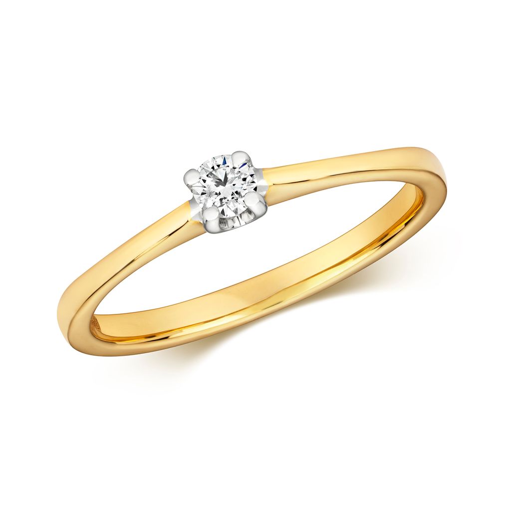 Funkelndes Feuer 9 Karat (375) Gold Solitär Verlobung Damen - Diamant Ring Brillant-Schliff 0.10 Karat H - I1, 50 (15.9); TRS320209KYRSK