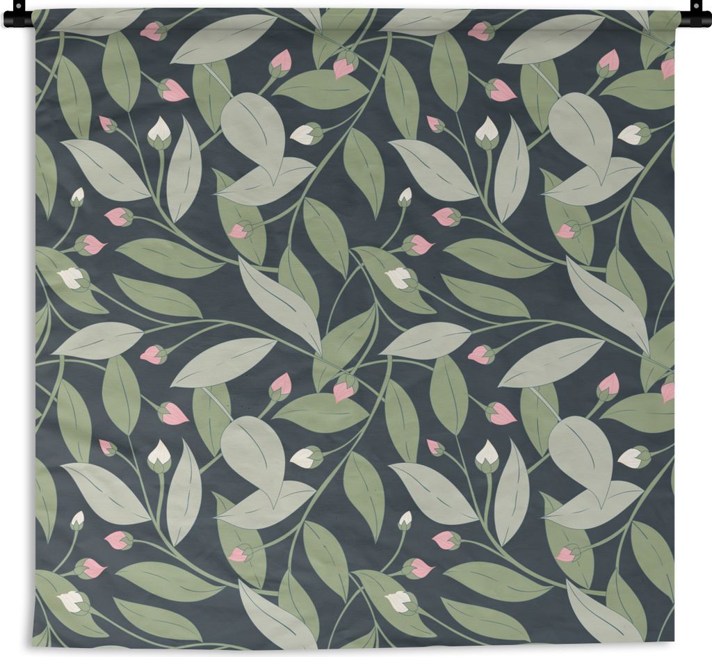 MuchoWow Wandteppich Wandbehang Blumen - Blätter - Muster 90x90 cm Tapisserie Dekoration Wandtuch - Wandaufhänger