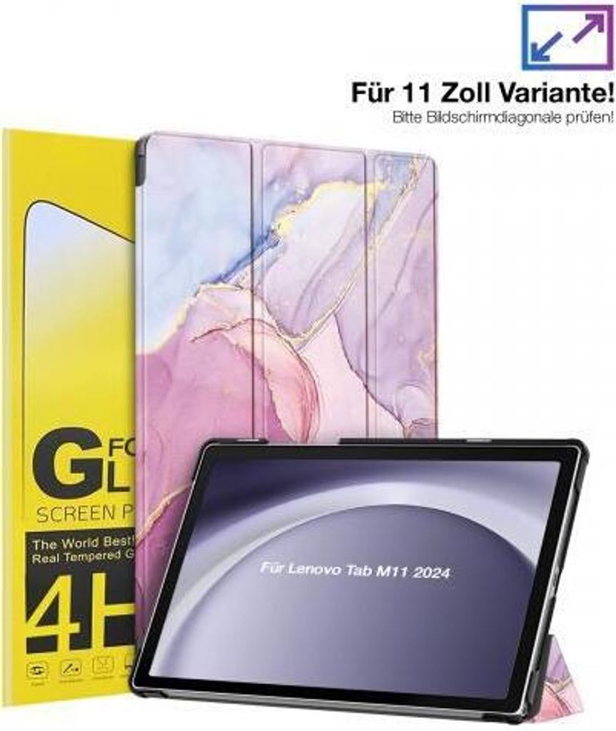 Schutzhülle + 2x 4H Displayfolie für Lenovo Tab M11 11.0 Zoll Cover Case Schutz Tablet Farbe: Glitzernder Marmor