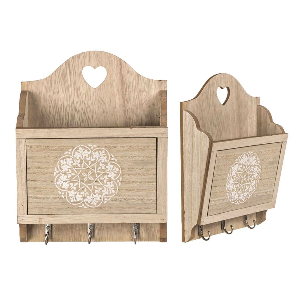 Naturfarbener Holz-Schlüsselkasten mit 3 Haken & Produktbild 3