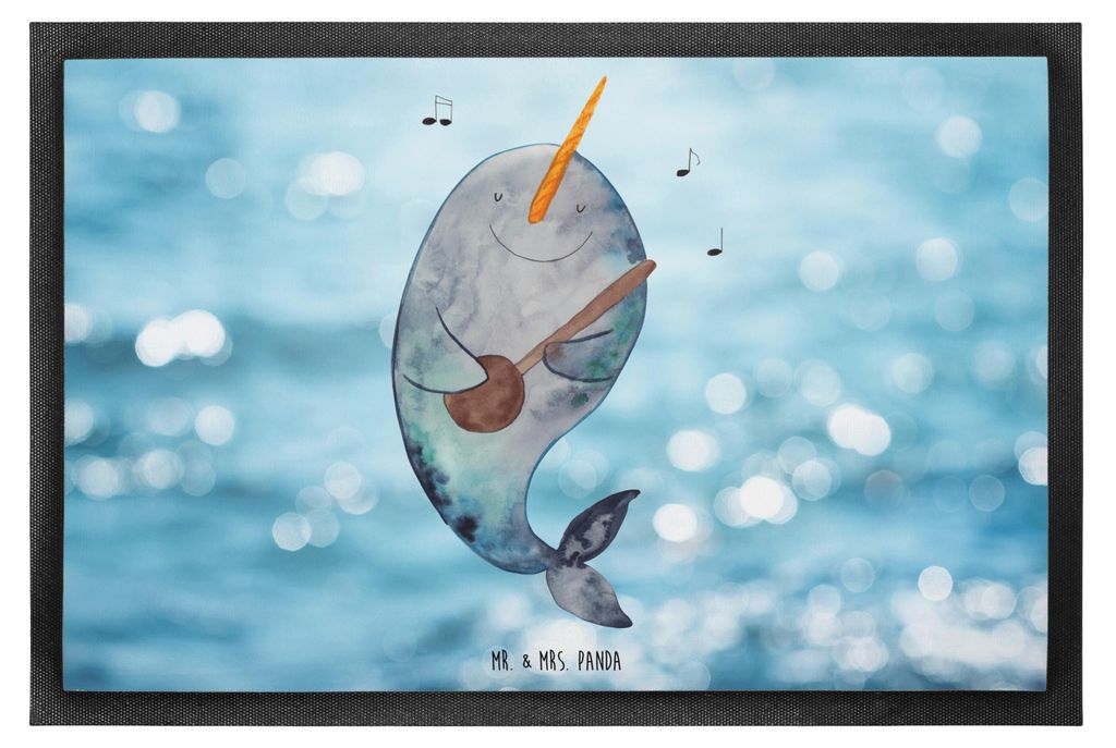 Mr. & Mrs. Panda Fußabstreifer Narwal Gitarre 60 x 90 cm - Oceanblue - Geschenk, Fussmatte, Tanzen, Türmatte, fußmatte, Gummimatte, Wal, Bodenvo...