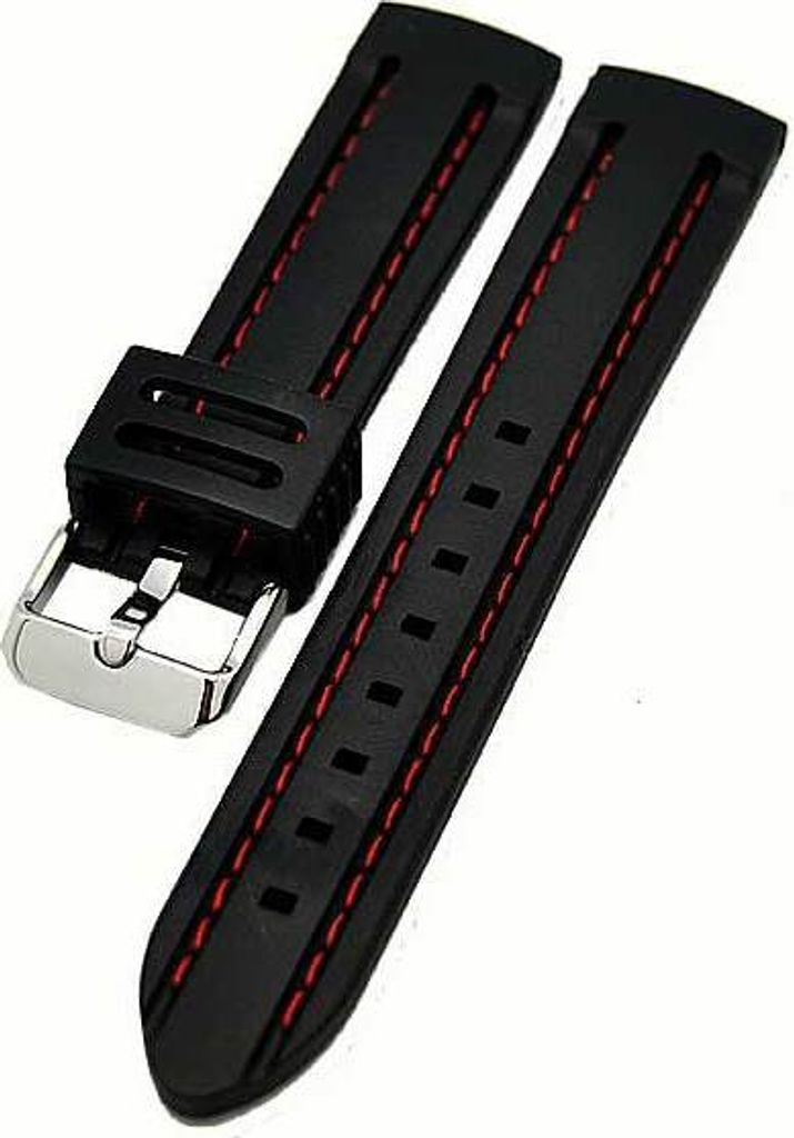 Uhrenarmband Silikon SCHWARZ mit roter Naht 22mm Taucher Produktbild 