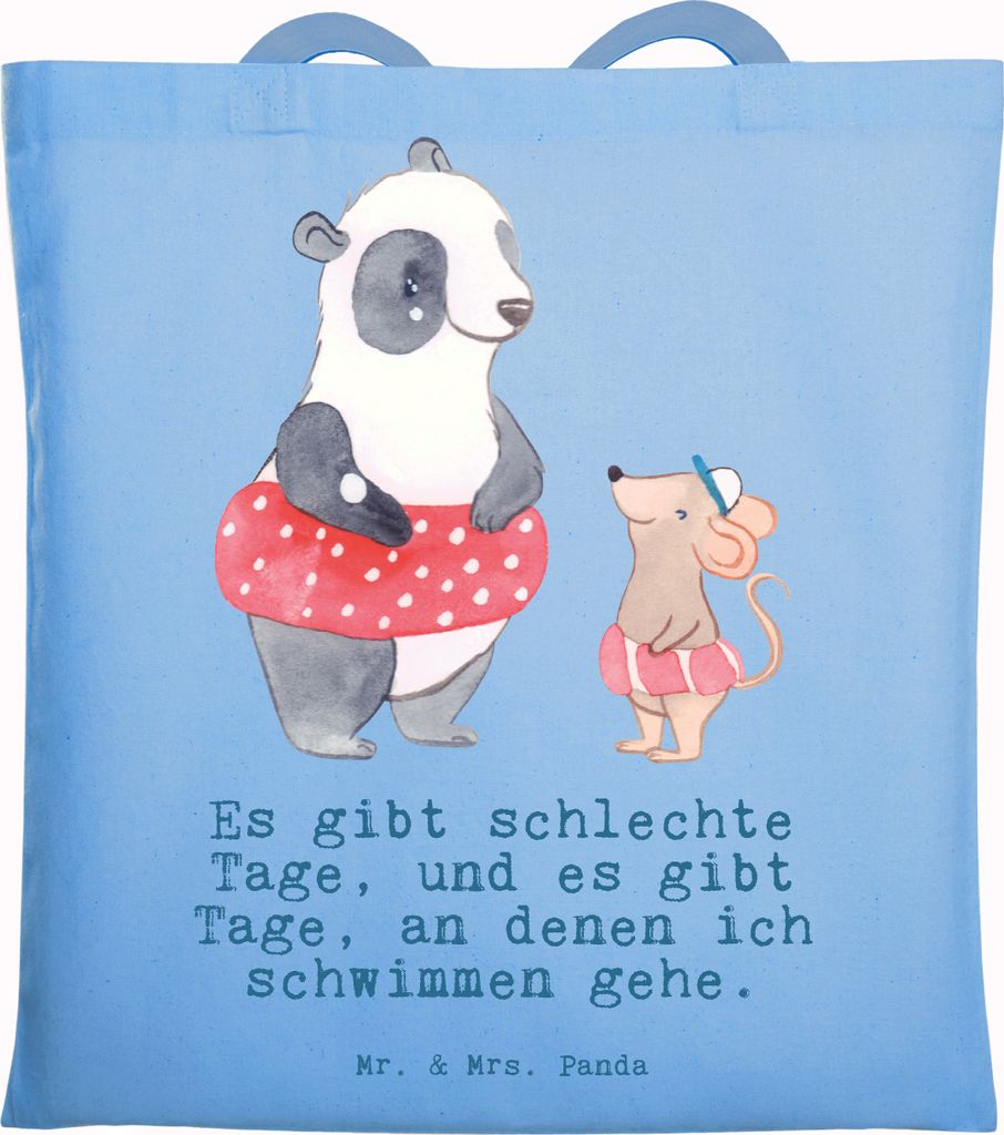 Mr. & Mrs. Panda Stoffbeutel Otter Schwimmen - Sky Blue - Geschenk, studententasche, Schwimmkurs, Wassersport, Jutebeutel, Tasche, Tote Bag, Laptop...