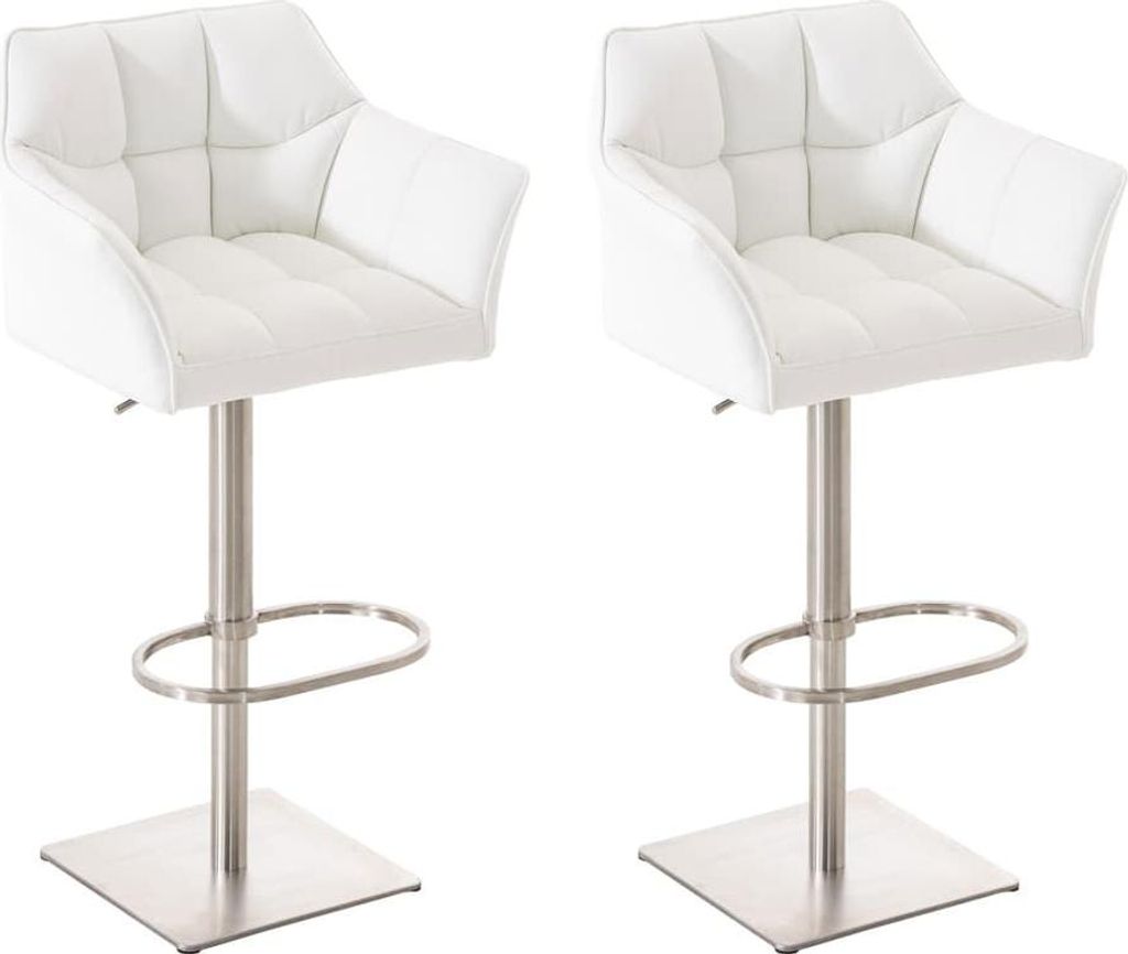 2-teiliges Barhocker-Set – modische Hocker – höhenverstellbar für ultimativen Sitzkomfort | Farbe: Weiß | Grundfarbe: Edelstahl