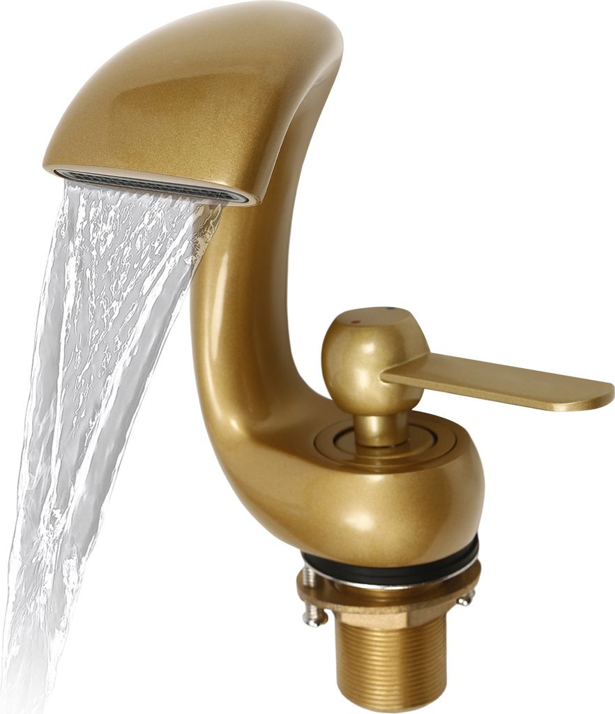 Bad Wasserhahn Einhebel Mischbatterie Wasserfall Badezimmerarmatur Gold
