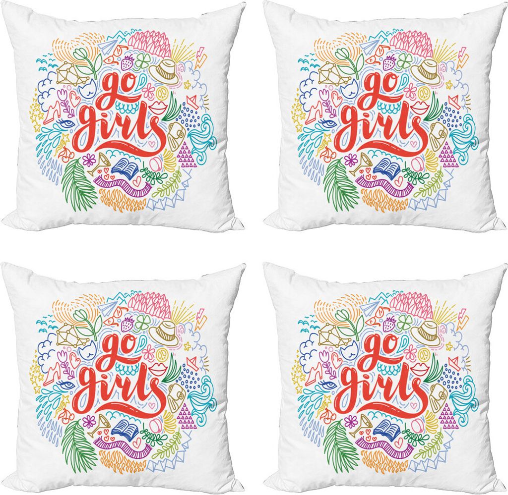 ABAKUHAUS Feminist Kissenbezug Set (4 Stück), Go Girl Beschriftung Kunst, Moderner Doppelseitiger Digitaldruck, 45 cm x 45 cm, Mehrfarbig