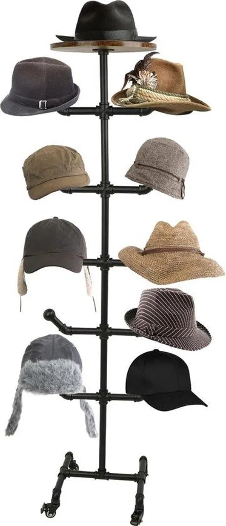 Porte-chapeaux noir pivotant pour armoire avec 10 crochets métalliques