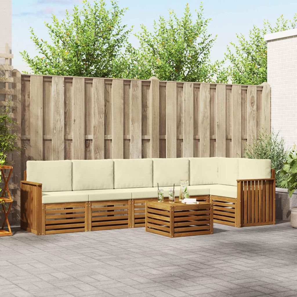 "SALE 2026"Sofagarnitur - CLORIS - Balkonmöbe/Sitzgruppe - 7 pcs - Moderne Design - Natur und Creme Massivholz Akazie - Gartensofas NeuMöbel494778