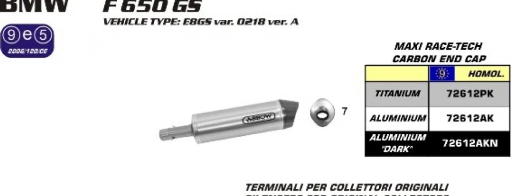Pot ARROW Maxi Race-Tech pour BMW F 800 GS Adventure Voyage et Trail