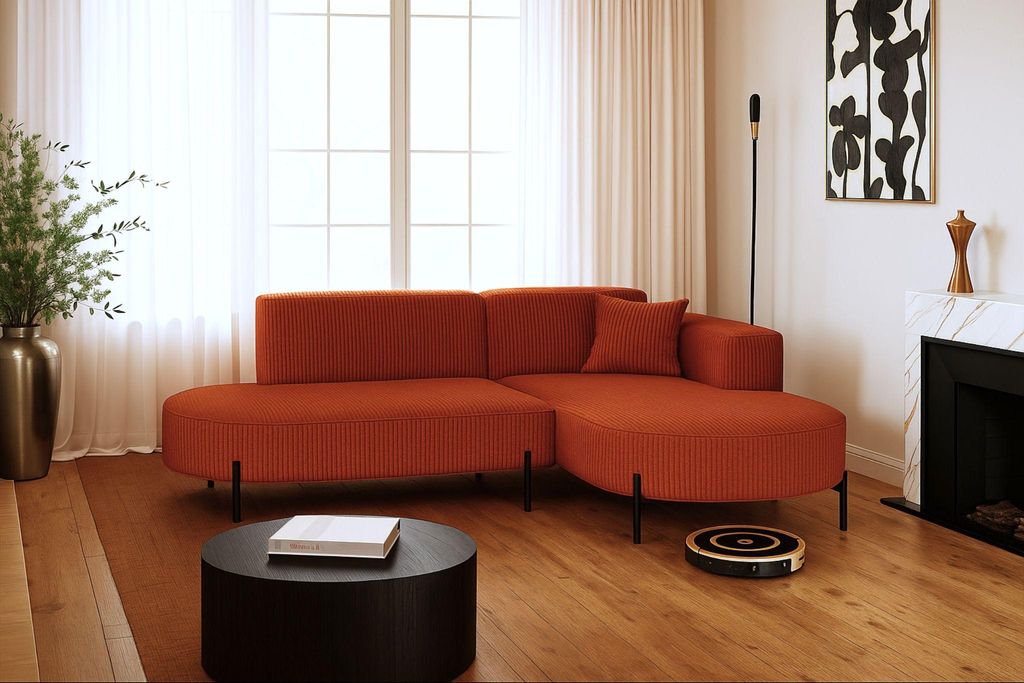 Kaiser Möbel Ecksofa, Sofa L-Form Designer Modena Rein stoff Poso Kupfer Rechts