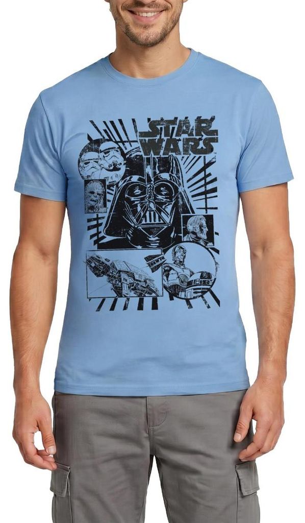 Star Wars Charaktere Darth Vader Chewbacca C3PO Männer T-Shirt, XL, Carolina Blue