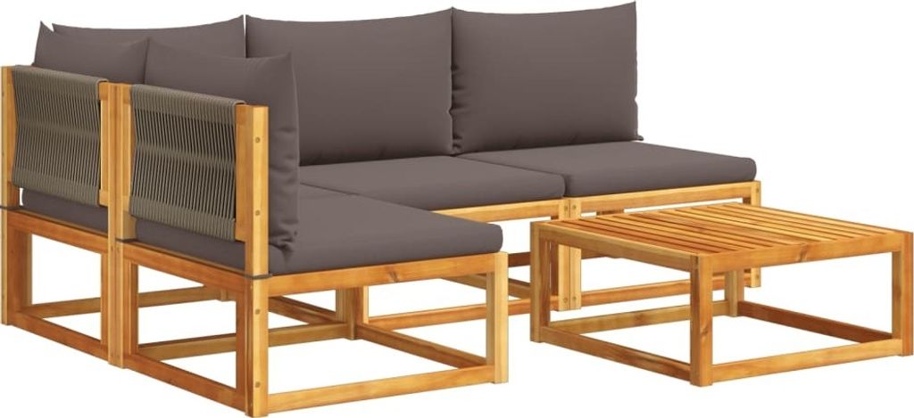 "im Sonderangebot" 5-tlg. Gartensofa Set - Balkonmöbel/Loungeset - elegantes Design - mit Kissen Holz Akazie & Seil - 65x65x65cm - Gartensofas DEM...