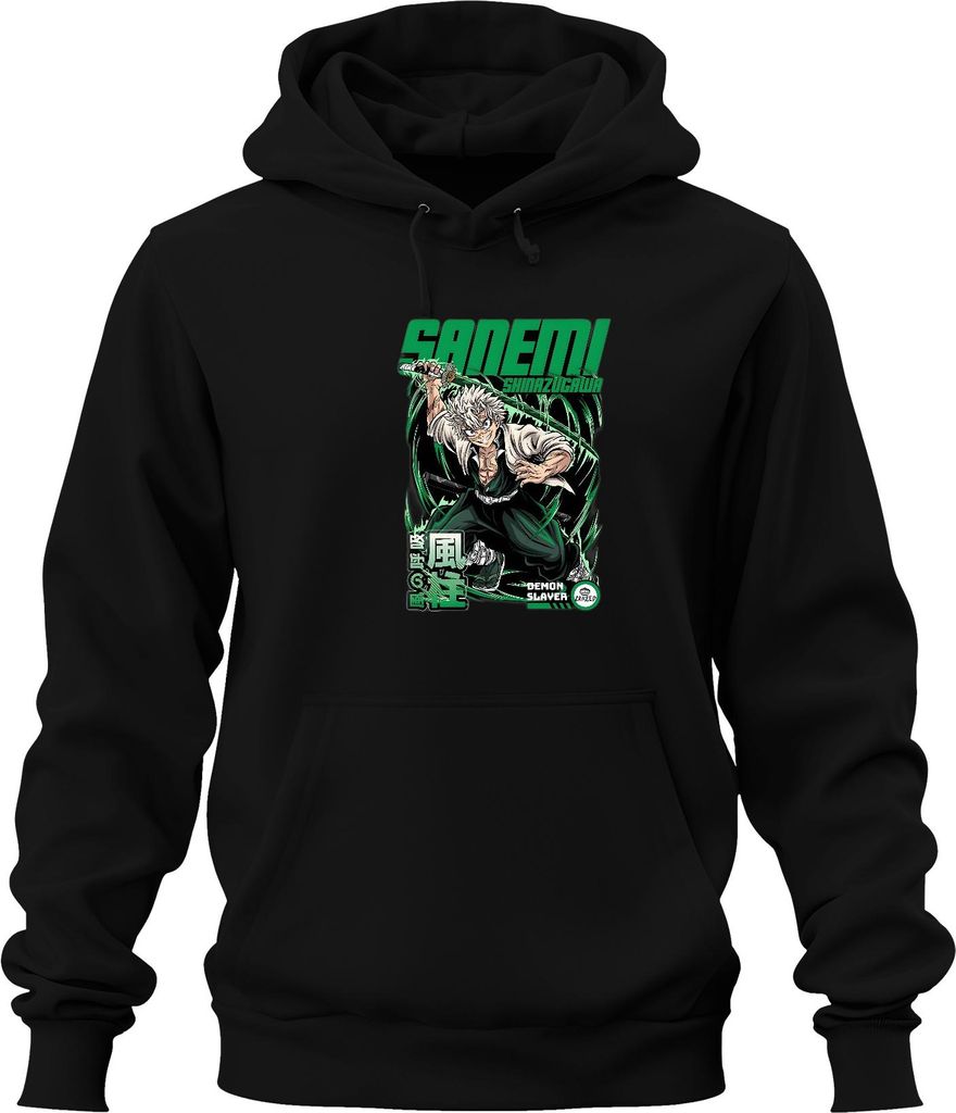Sanemi Shinazugawa Demon Slayer Wind Hashira weißes Haar Schwert Uni Hoodie Kapuzenpullover, Schwarz, L