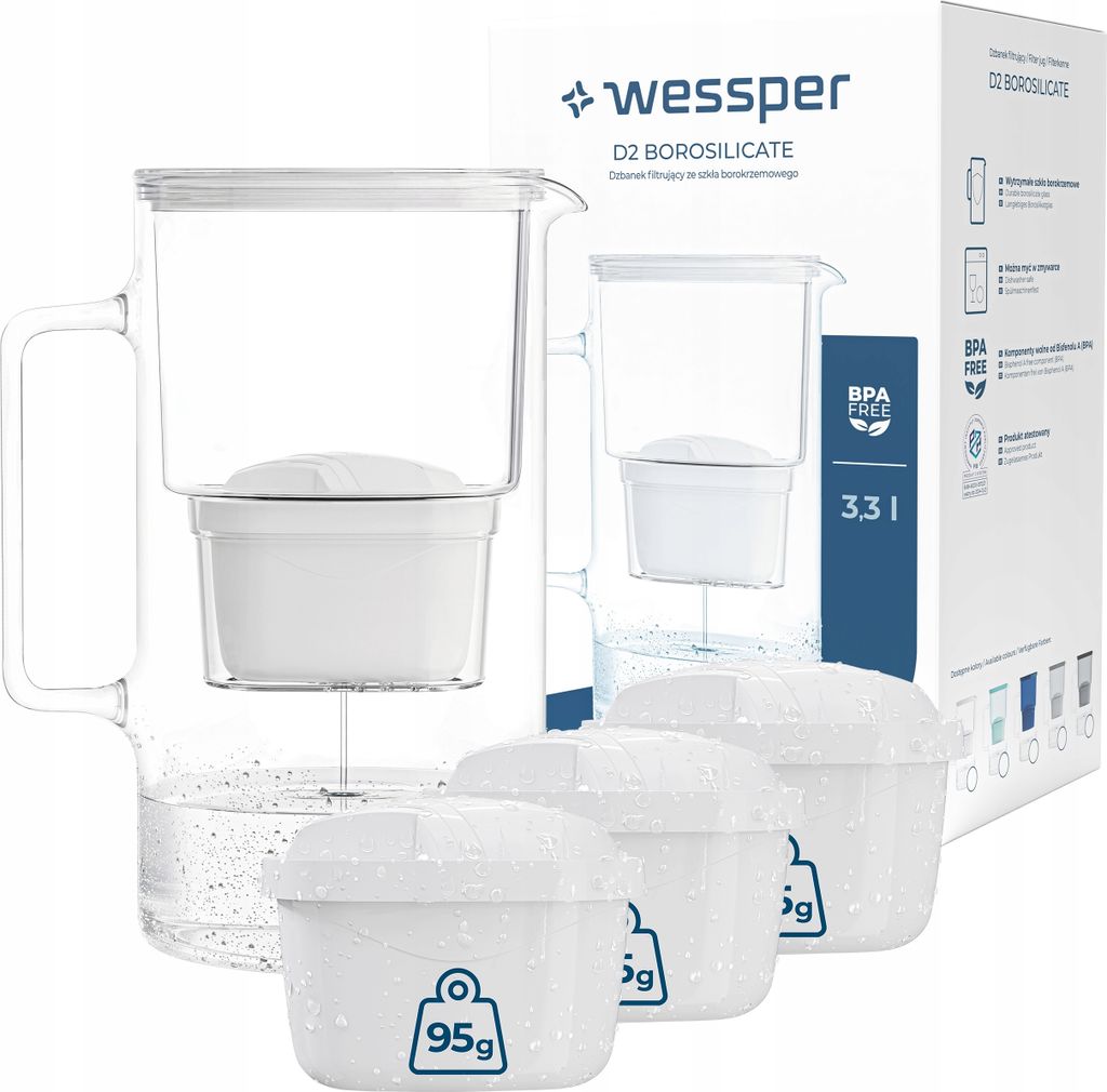 Wessper aquamax Glasfilterkanne 3,3l + 4x Wessper aquamax Filter