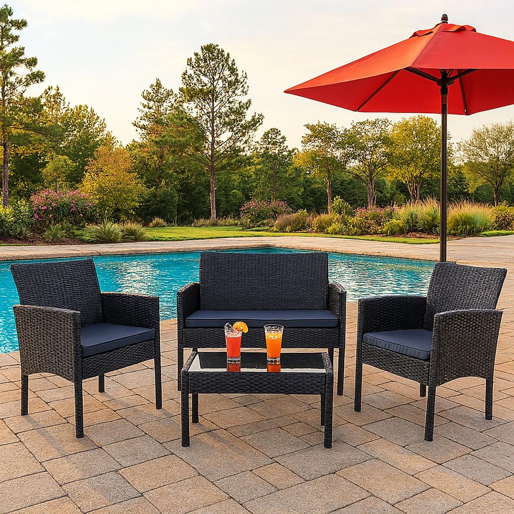 4-teiliges Polyrattan Lounge-Set mit Tisch Gartenmöbel Set Produktbild 