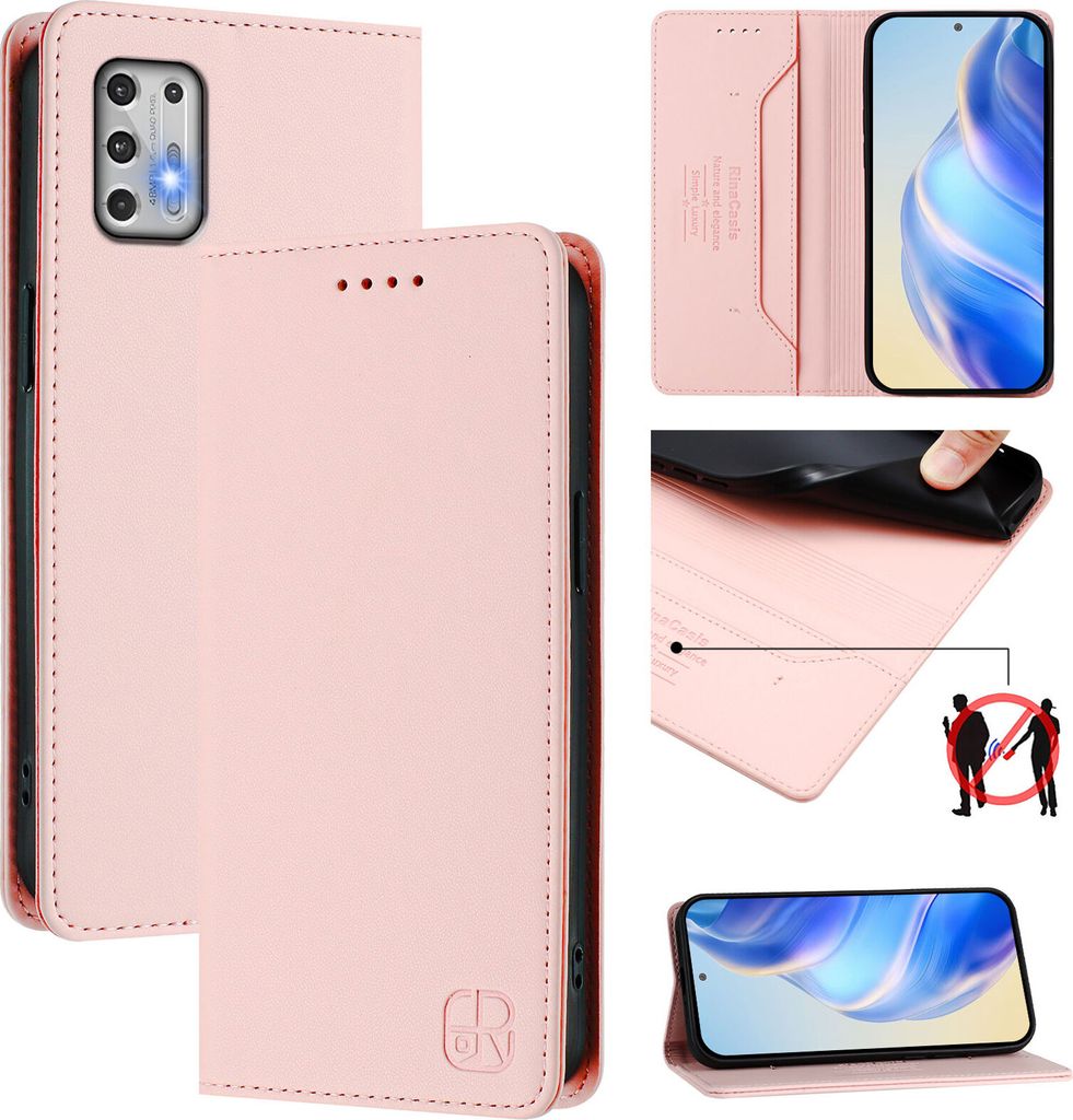 Lederhülle für Motorola Moto G Stylus 2021 4G Hülle Flip Brieftasche Kartenfächern Ständer Schutzhülle Pink
