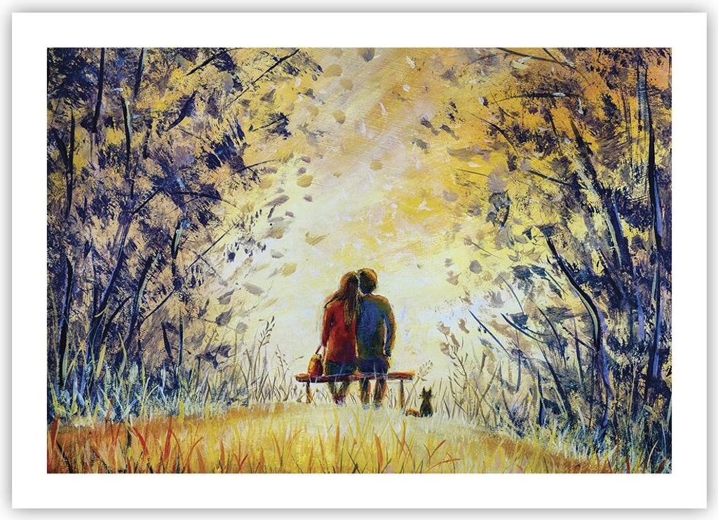 Poster - Poster ohne Rahmen - Liebhaber auf Bank - 70x50 cm - Wand Bild - Wanddeko - Wandbilder - Kunstposter - Wandposter - Bilder - Kunstdruck - ...