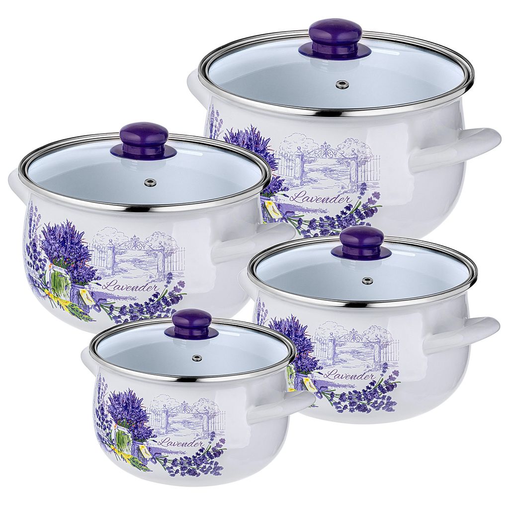 KADAX Set Emaille-Töpfe 2L, 3L, 4L, 5L Lavendel