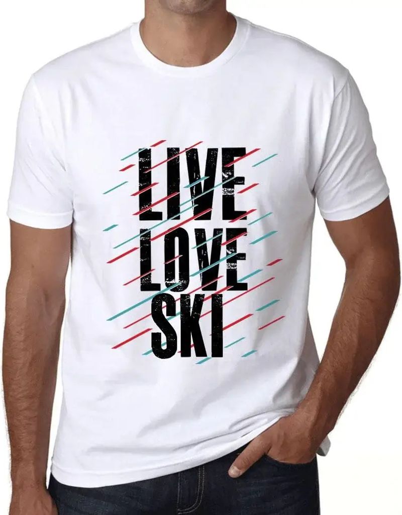 Herren Grafik T-Shirt Liebe & Skifahren leben – Live Love & Ski – Öko-Verantwortlich Vintage Jahrgang Kurzarm Lustige Druck Geburtstag Geschen...