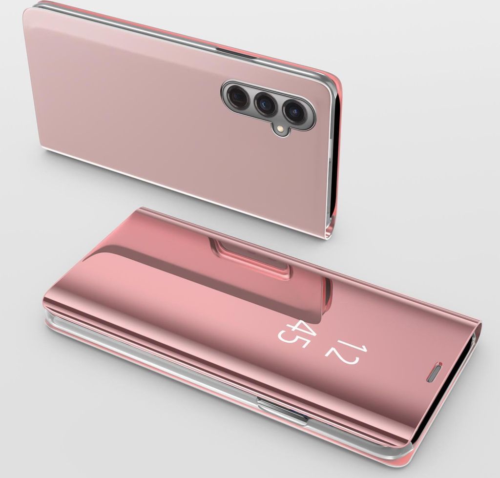 Handy Hülle für Samsung Galaxy S24 Clear View Hülle Klapp Flip Hülle Bumper Cover Spiegel Mirror – Farbe: Rosa