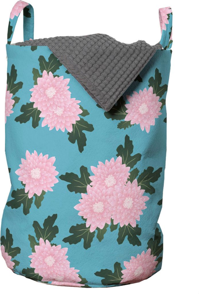 ABAKUHAUS Blau und Pink Wäschesack, weiche Chrysanthemen, Wäschekorb mit Griffen Kordelzugverschluss für Waschsalons, 33 cm breit x 49 cm hoch, ...