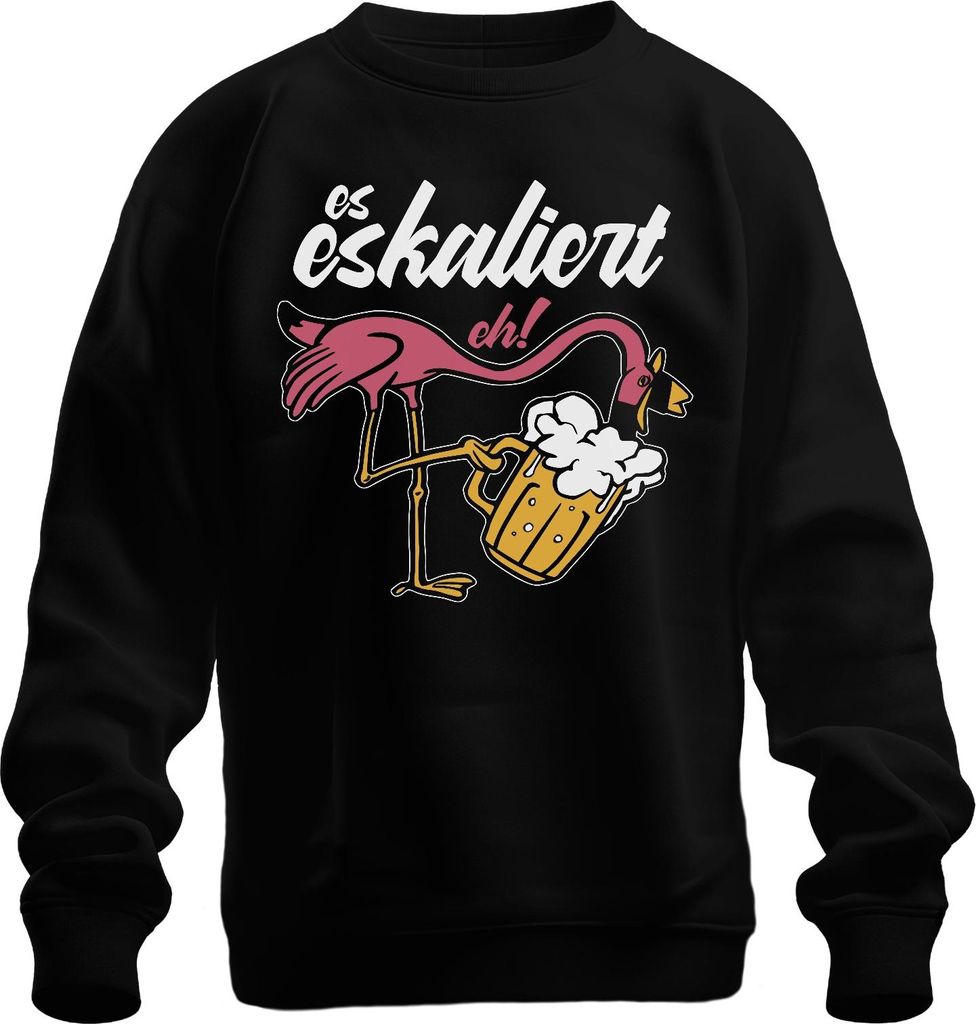 es eskaliert eh Flamingo Biergenuss Strandparty Saufen Mallorca Uni Sweatshirt Pullover, Schwarz, M