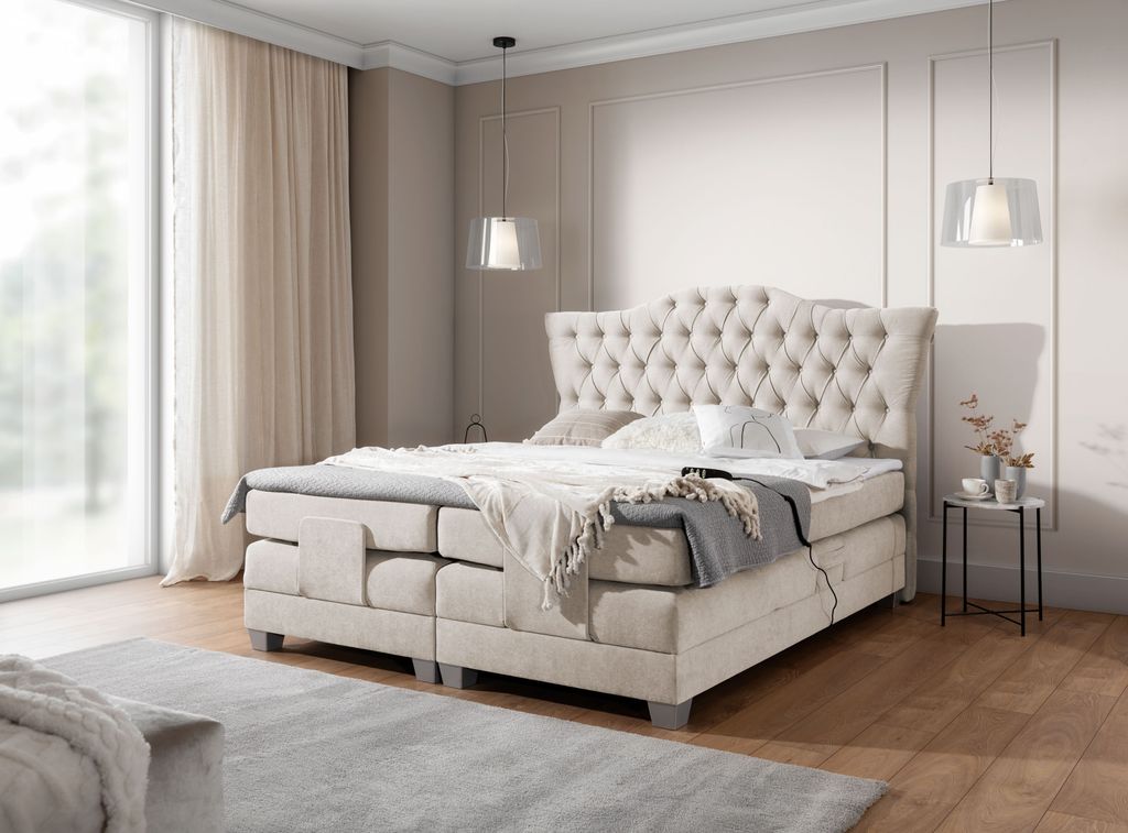 Elektrisch verstellbares Bett 140x200 RODIKA - beige + GRATIS Matratzenauflage