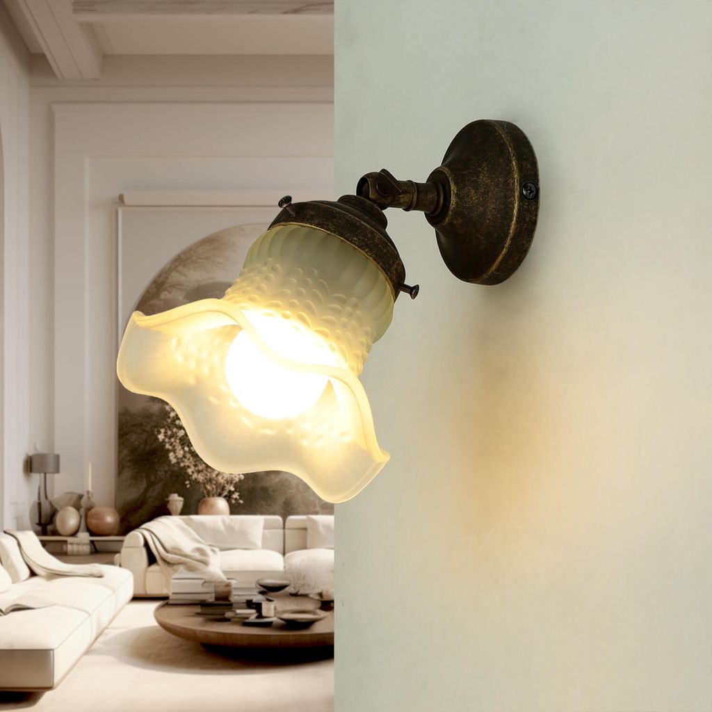 Wandspot Wandleuchte Echt-Messing Glas verstellbar E14 Blütenform Rustikal Wandlampe innen