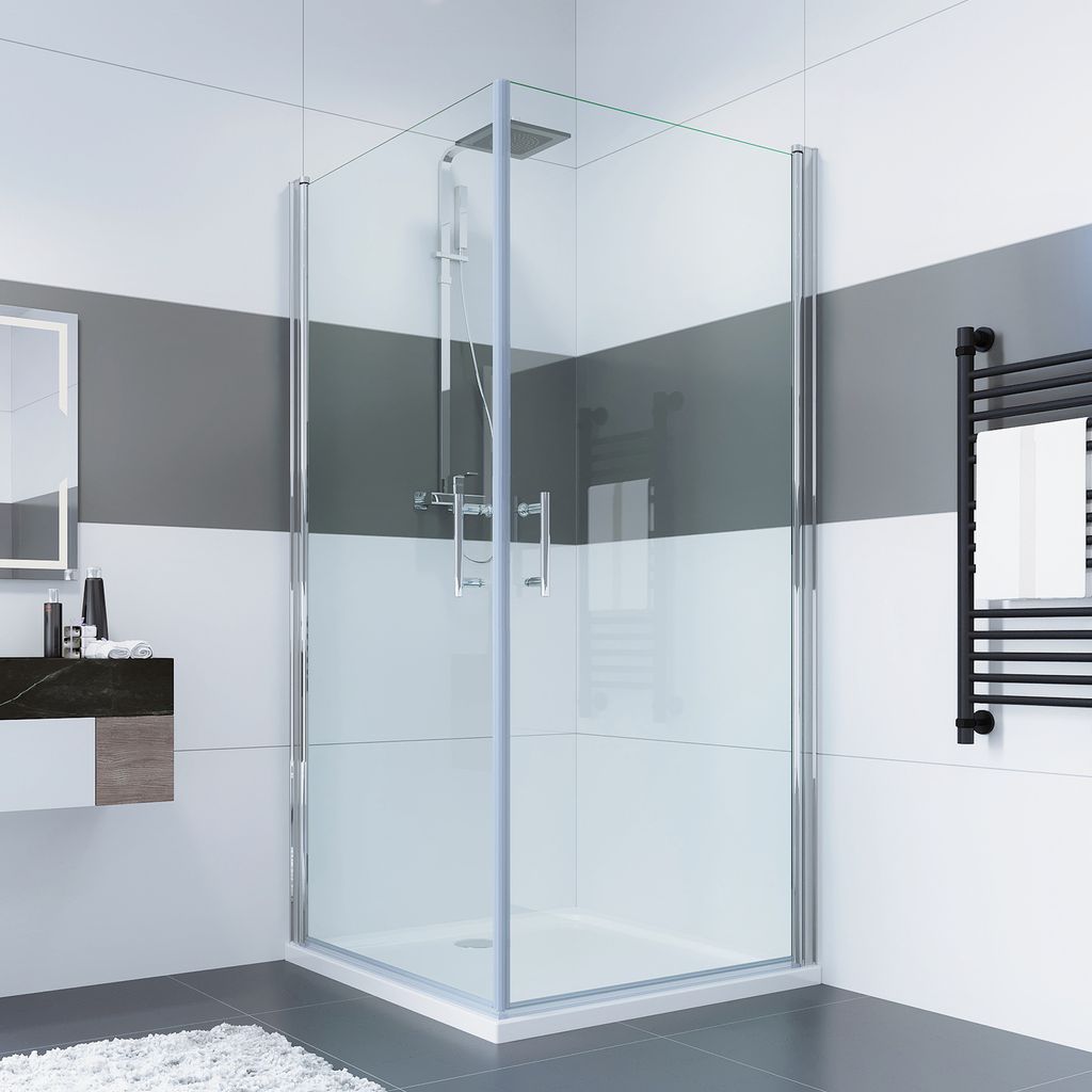 IMPTS Duschkabine Pendeltüren 80x100cm Eckeinstieg Doppelt Schwingtür ESG NANO Glas Eckdushe mit Hebe-Senk Duschabtrennung Duschwand,Mit Duschwanne