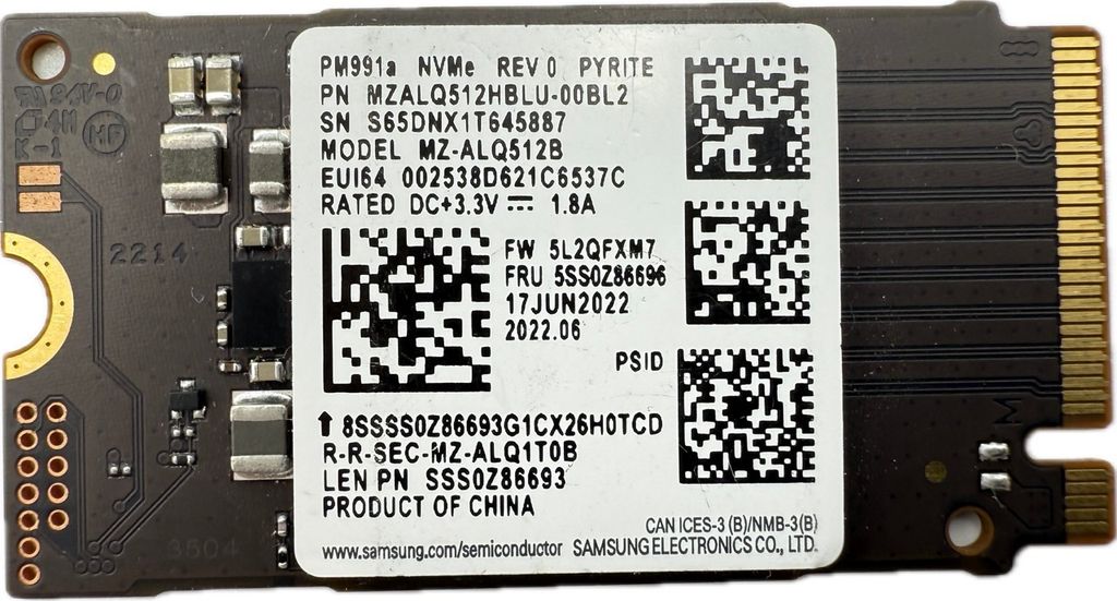 Lenovo Samsung PM991A 512GB, 5SS0Z86696