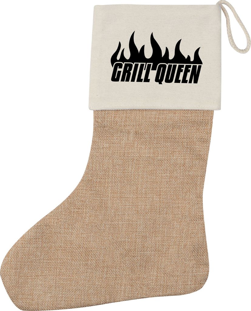 Huuraa Weihnachtsstrumpf Grill Queen Flammen Beige Jute Kaminstrumpf Geschenkidee