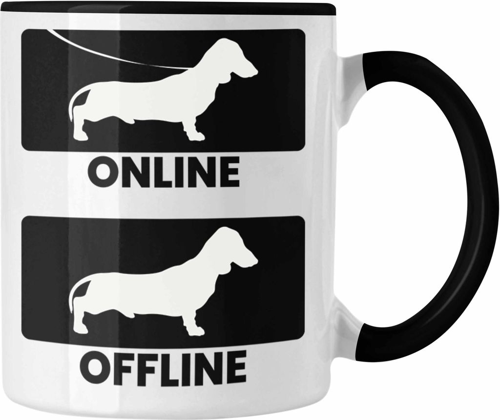 Trendation - Dackel Tasse Geschenke Dachshund Rauhaardackel Lustig Online Offline (Schwarz)